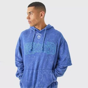 Oversized Faux Layer Acid Wash Embroidered Hoodie