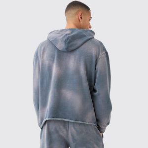 Man Embroidery Oversized Sun Bleached Wash Hoodie